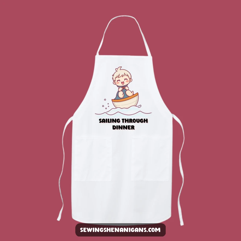 Funny Giggling Thimble Boat Character Apron, a Hilarious Cooking or Crafting Companion Gift
