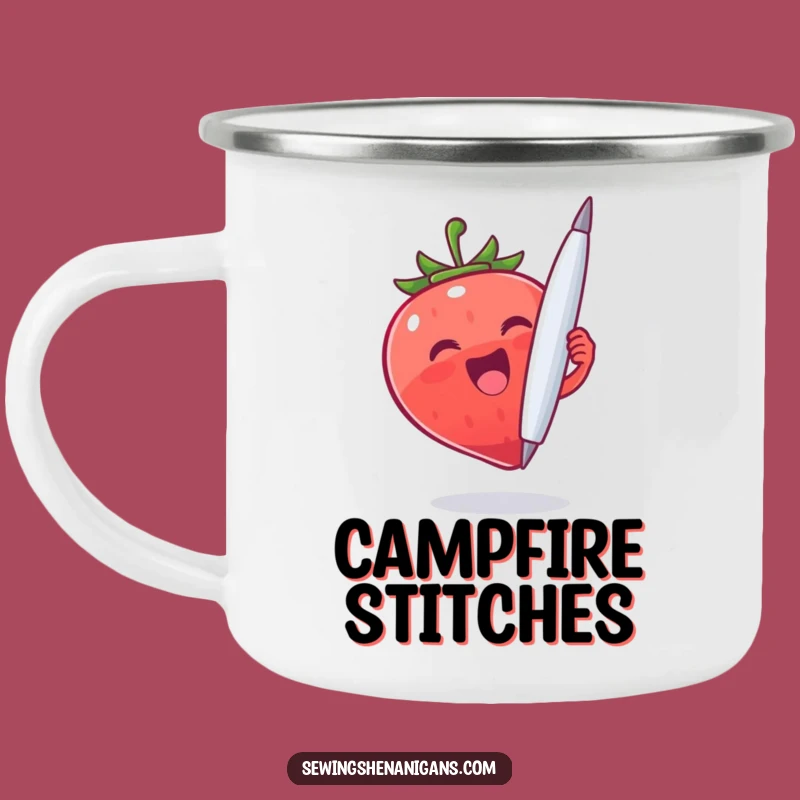 Funny Strawberry Needle Camping Mug: Adventure Fuel with a Quirky Twist