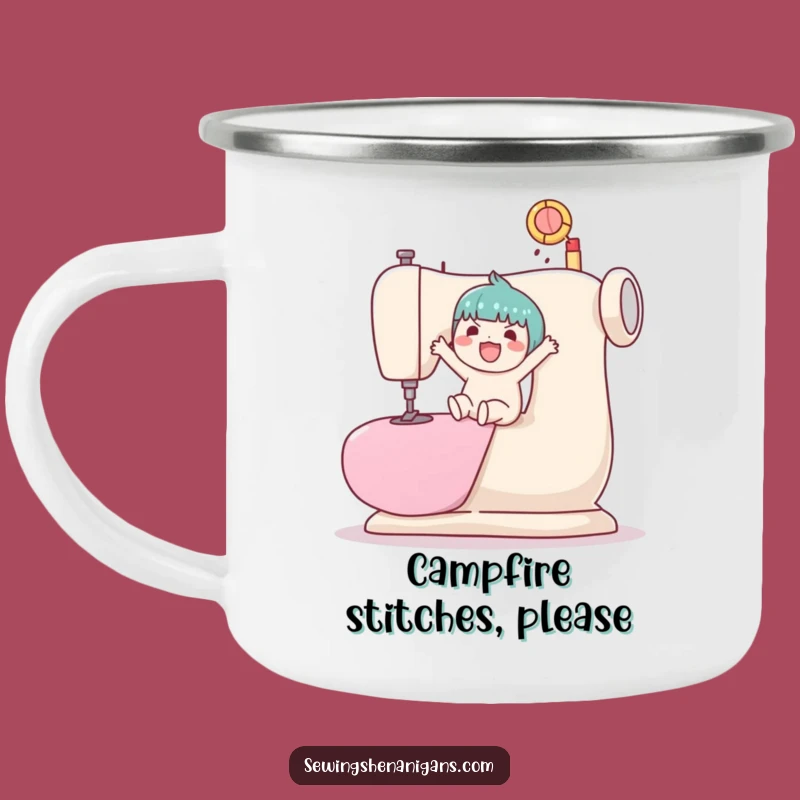 Durable Funny Kawaii Sewing Machine Ball Bouncing Camping Mug - Humorous Outdoor Gift