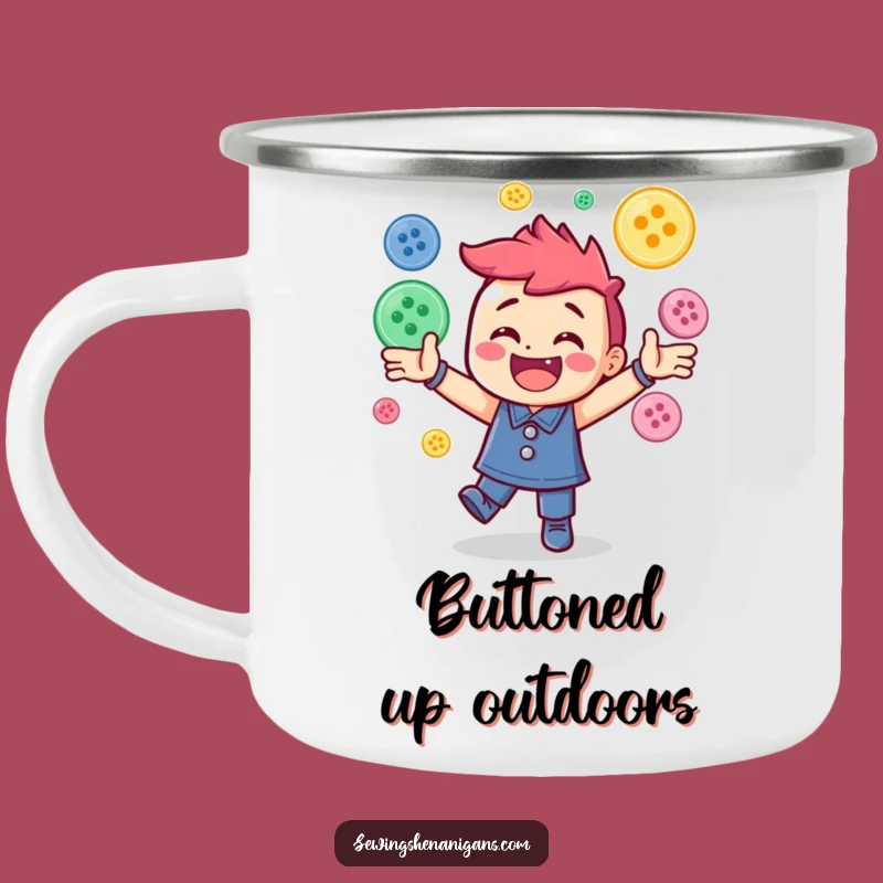 Funny Button Juggling Camping Mug: Outdoor Adventure Sewing Gift