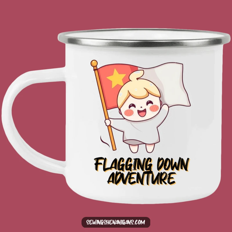 Funny Flag Sewing Character Camping Mug, a Cheerful and Hilarious Outdoor Gift
