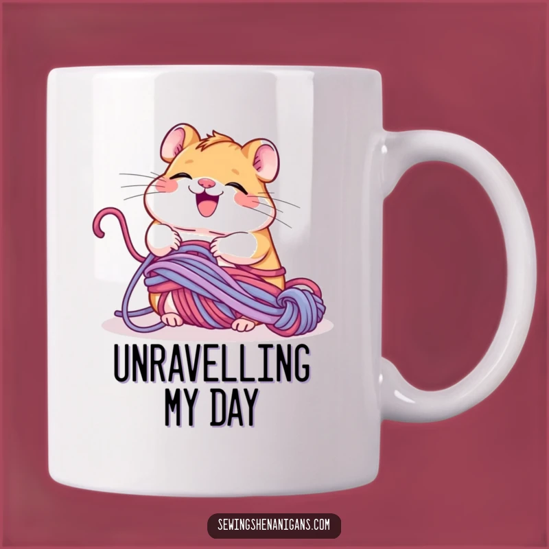 Funny Hamster Yarn Mug: Giggling Critter Tangled, Hilarious Gift for Knitters & Crafters