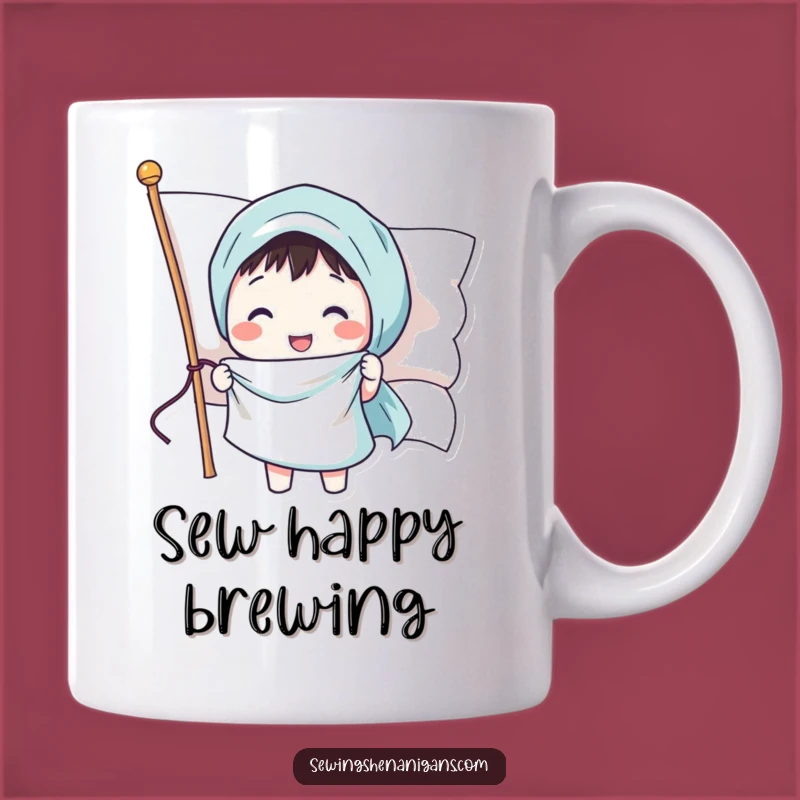 Funny Sewing Flag Mug: Cheerful Character Patriotism Gift Idea