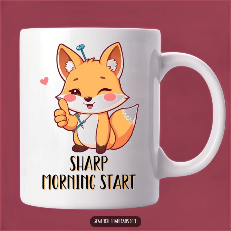 Funny Happy Fox Thumbs Up Sewing Mug - Adorable Crafty Gift!