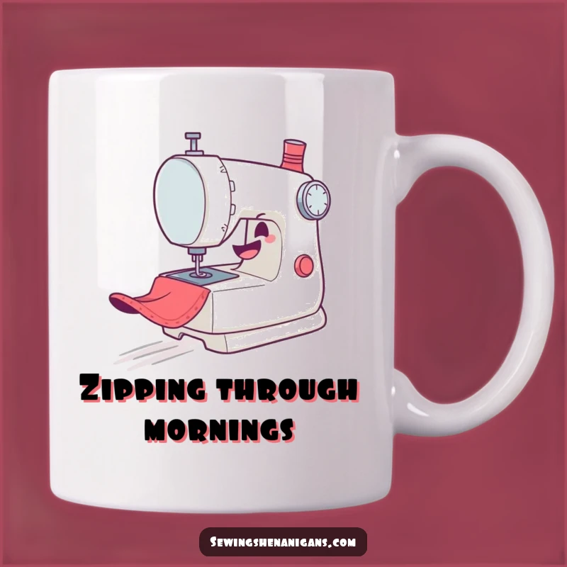 Funny Sewing Machine Mug: Mischievous Zoom & Gleeful Stitching, Perfect Funny Gift