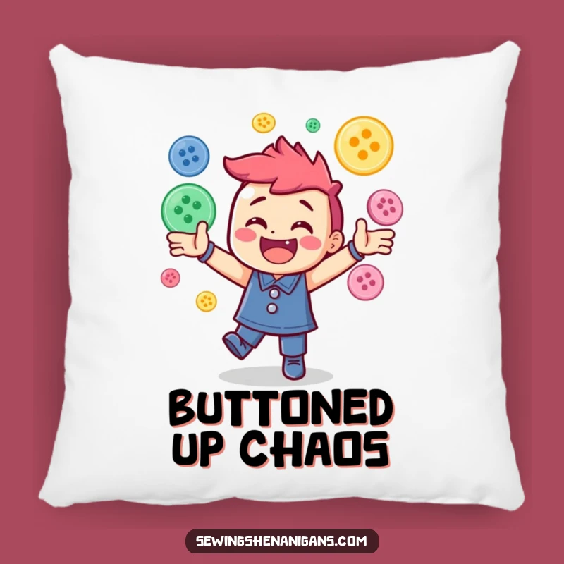 Funny Button Juggling Pillow: Cozy Decor for Sewing Lovers' Gift