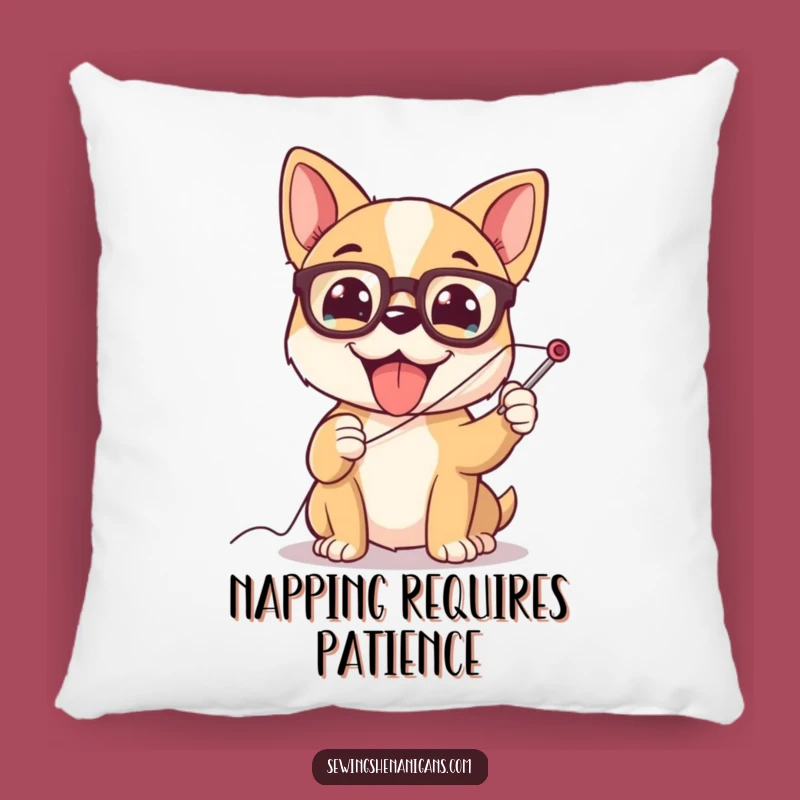 Funny Dog Sewing Pillow: Spectacled Pup Cushion, Humorous Decor Gift for Crafters