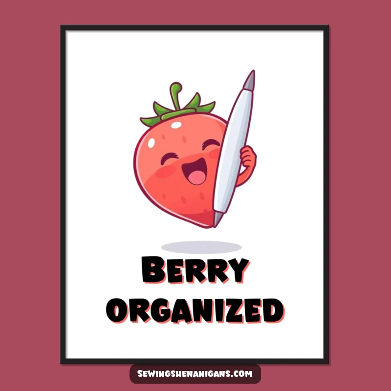 Funny Strawberry Needle Digital Art: Instant Quirky Decor, A Perfect Funny Gift