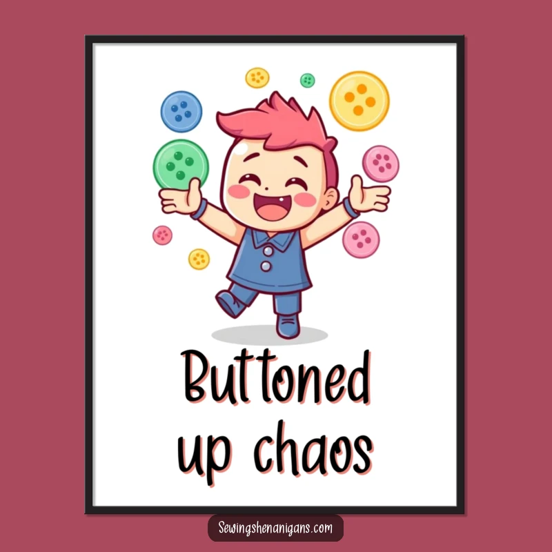 Funny Button Juggling Digital Art: Energetic Character Printable Gift