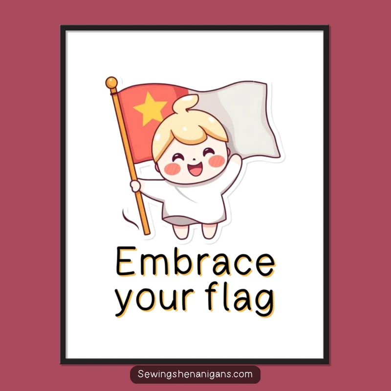 Funny Flag Sewing Character Digital Art, Instant Cheerful and Hilarious Wall Decor Gift