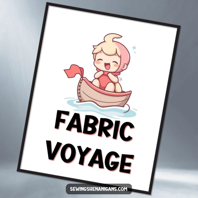 Funny digital art print of a laughing character sailing a thimble as a tiny boat, perfect for a whimsical and charming display.