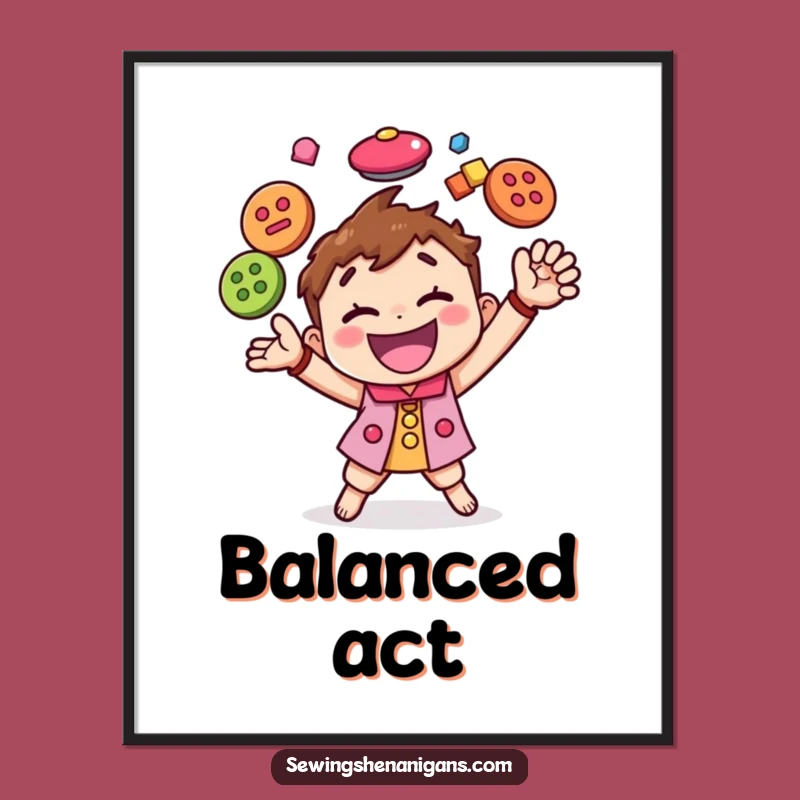 Funny Button Juggling Character Digital Art, Instant Vibrant and Hilarious Wall Decor Gift