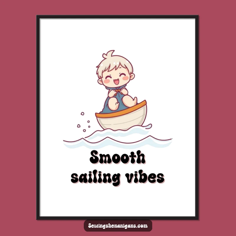 Funny Giggling Thimble Boat Character Digital Art, Instant Hilarious Wall Decor Gift