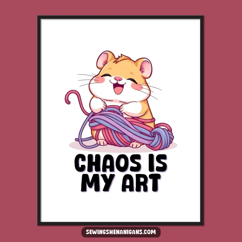 Funny Hamster Yarn Digital Art: Giggling Critter, Instant Humorous Decor for Knitters
