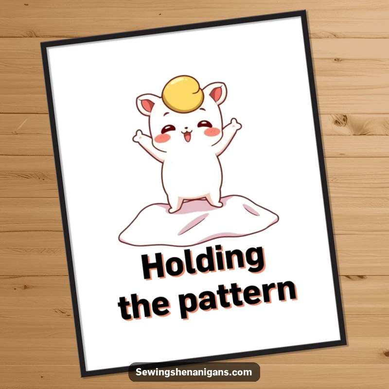 Funny Pattern Weight Digital Art print of a whimsical character posing dramatically on fabric, perfect for printing and framing as sewing decor.