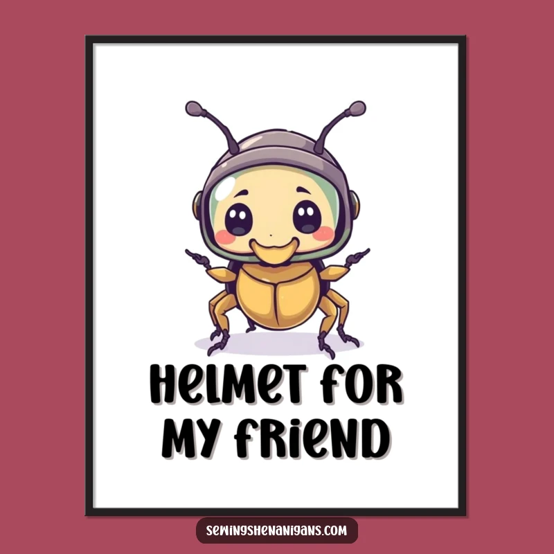 Funny Thimble Helmet Beetle Digital Art - Whimsical Wall Decor