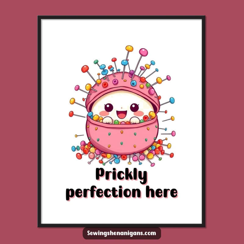 Funny Pincushion Digital Art: Cute Sewing Wall Decor Gift for Crafters Loving Colorful Pin Illustrations