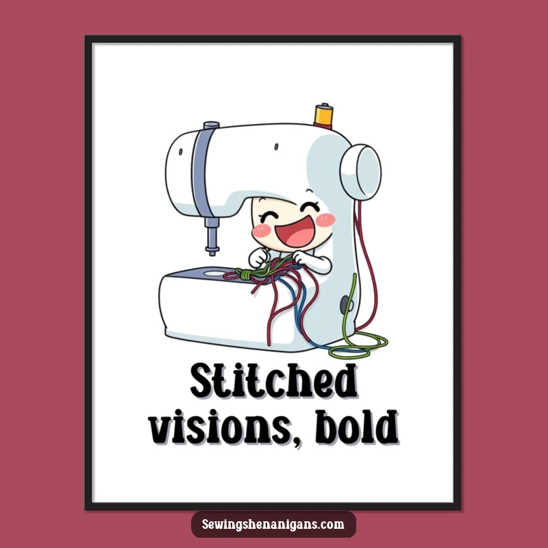 Funny Sewing Machine Digital Art: Enthusiastic Stitching Vibes, a Perfect Funny Gift!