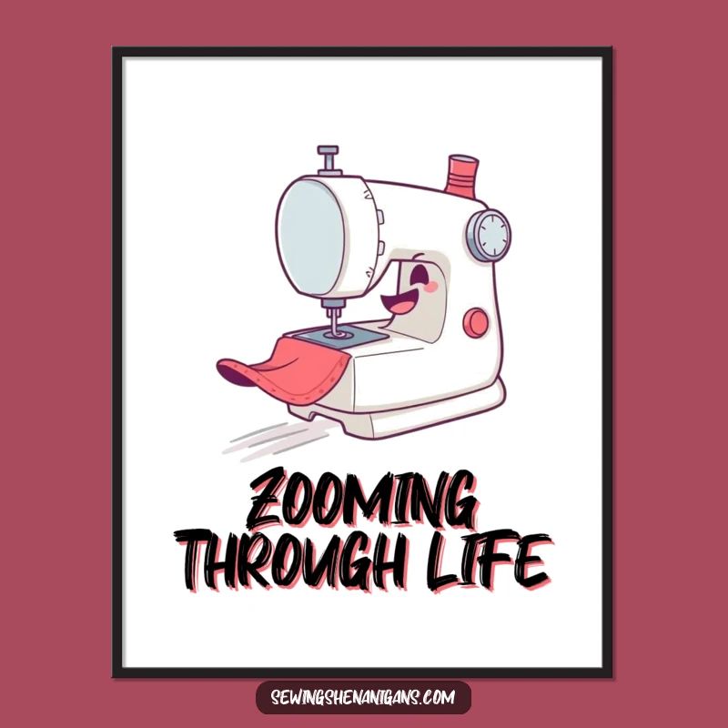 Funny Sewing Machine Digital Print: Mischievous Art for Craft Spaces