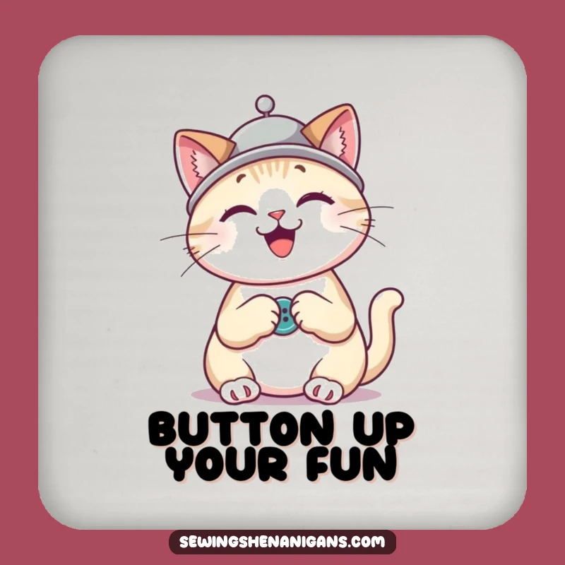 Funny Cat Sewing Coasters: Thimble Hat Kitty, Humorous Decor Gift for Drink Protection