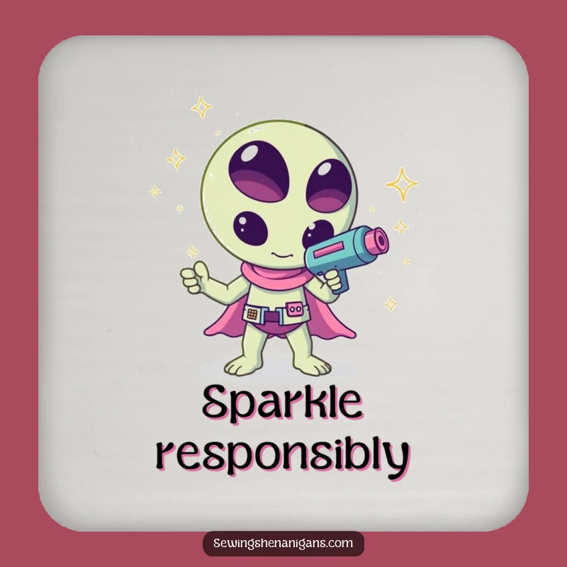 Funny Kawaii Alien Sparkle Coaster - Cosmic Table Protection!