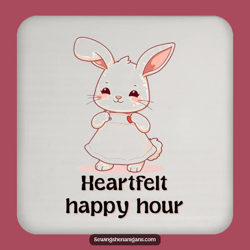 Funny Bunny Sewing Coasters: Cute Apron Rabbit, Humorous Decor Gift for Drink Protection