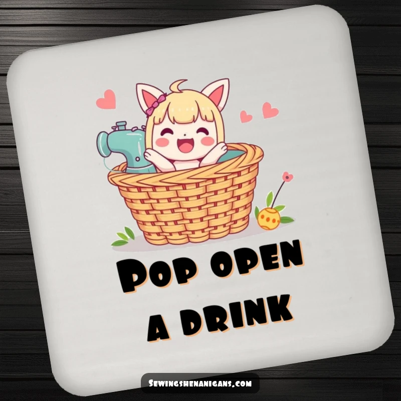 Funny Sewing Basket Coasters: A character pops from a sewing basket, protecting surfaces with crafty charm.