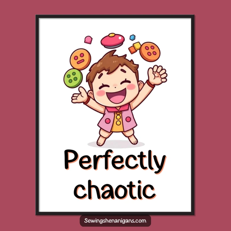 Funny Button Juggling Character Poster, a Vibrant and Hilarious Piece of Crafting Art Gift