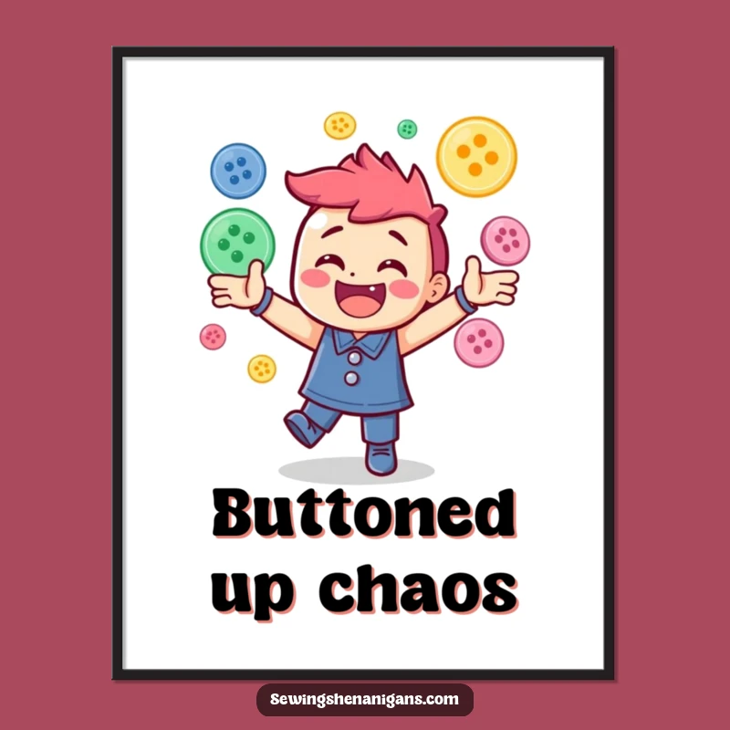 Funny Button Juggling Poster: Energetic Wall Art for Sewing Enthusiasts