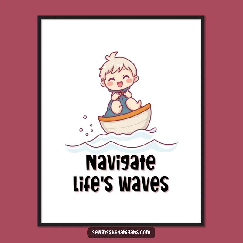 Funny Giggling Thimble Boat Character Poster, a Whimsical and Hilarious Sewing Art Gift