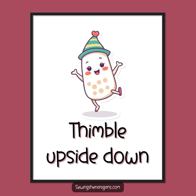 Funny Thimble Cartwheel Poster: Acrobatic Crafting Art, a Vibrant Funny Gift!