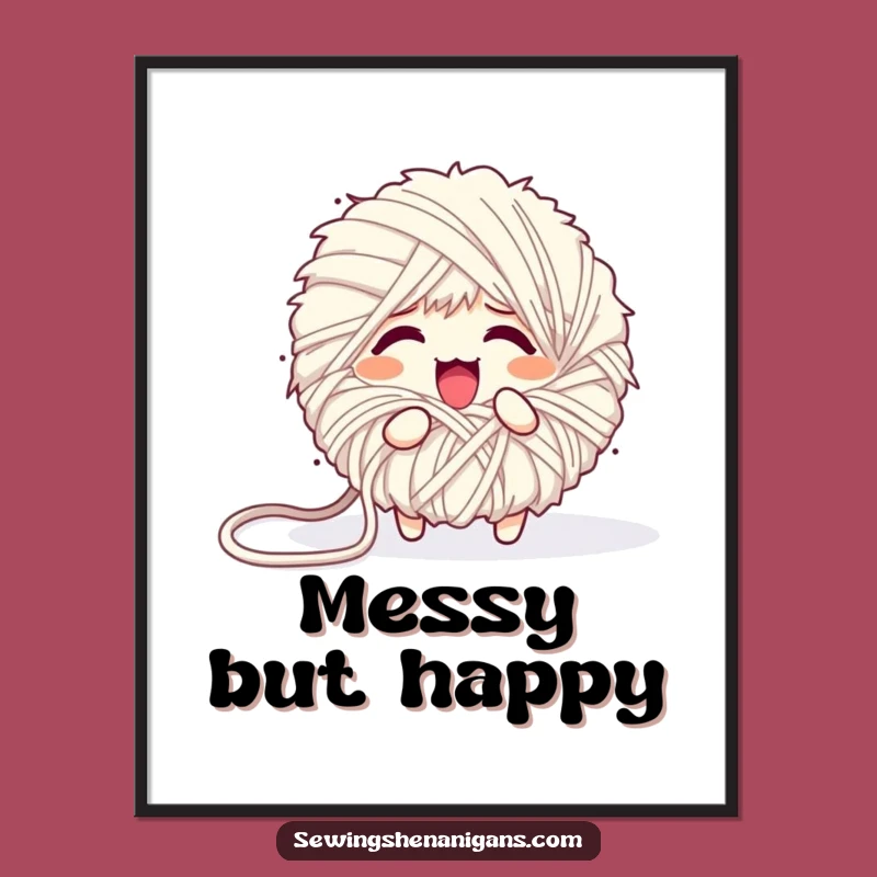 Funny Unraveling Yarn Ball Poster - Hilarious Art for Craft Rooms