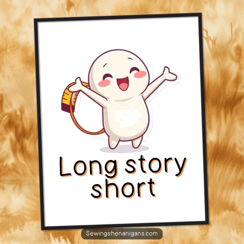 Funny Measuring Tape Poster print of a joyful character in a full stretch, perfect for adding playful sewing-themed art to any room.