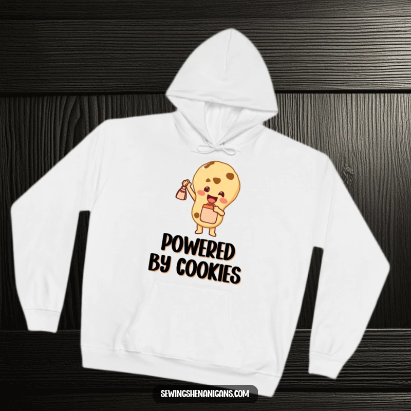 Funny Hoodie: A happy cookie character proudly holding a tiny bag, offering warmth and a delightful sense of achievement.