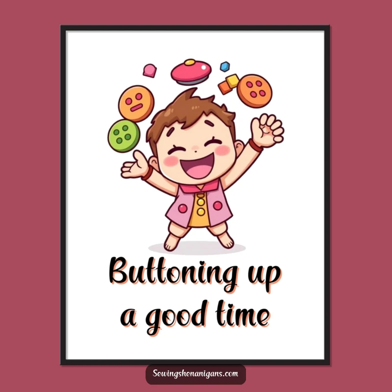 Funny Free Printable Wall Art: Button Juggler Character, Energetic Home Decor Download
