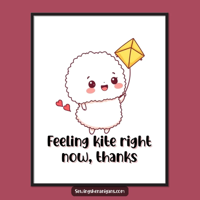 Funny Free Printable Wall Art: Fabric Kite Pincushion, Quirky Downloadable Art Gift