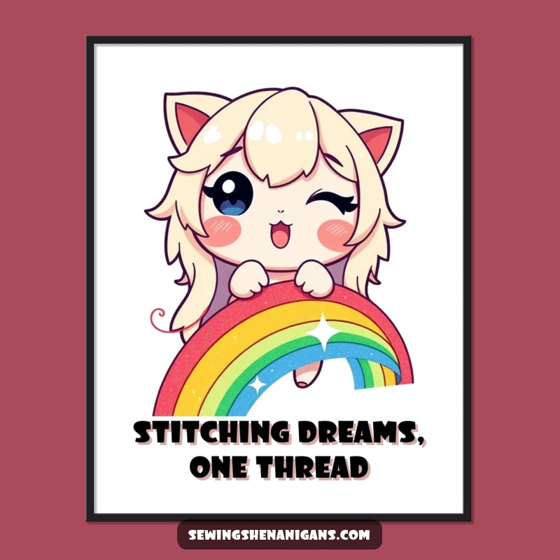 Free Printable Rainbow Stitching Wall Art - Glowing Thread Decor