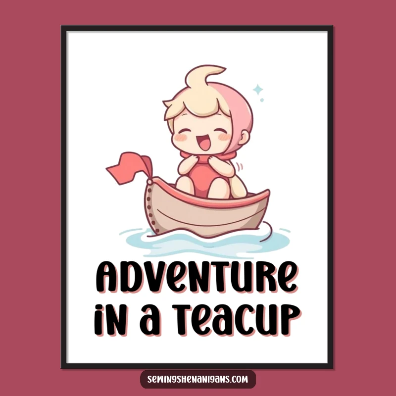 Free Printable Wall Art: Funny Thimble Boat Character, Hilarious Downloadable Decor for Playful Spaces