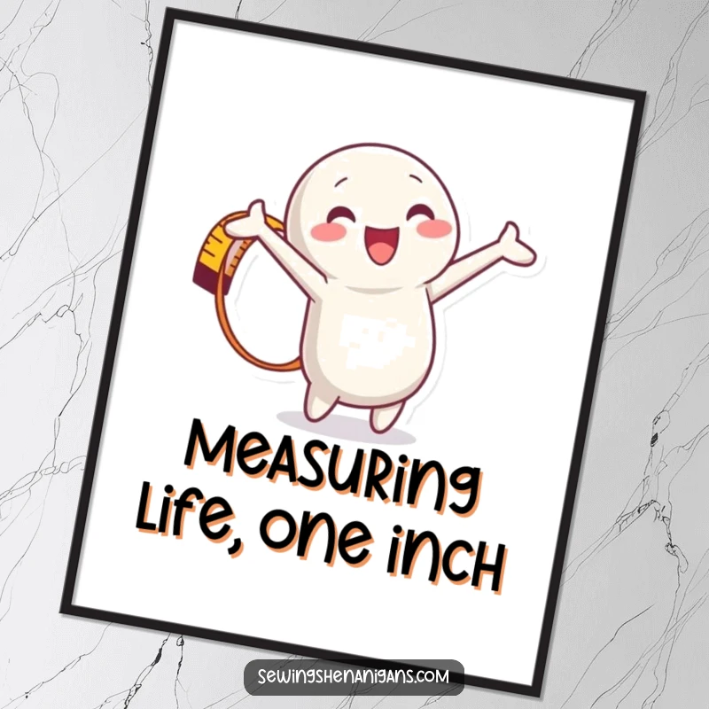 Funny Free Printable Wall Art of a gleeful measuring tape character fully extended, bringing a sense of playful energy.