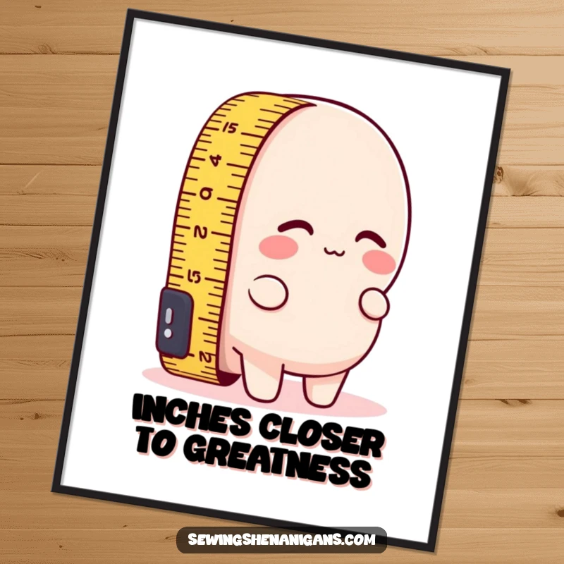 Funny Free Printable Wall Art: A measuring tape humorously attempts to measure its own short length, a quirky and amusing piece of decor.