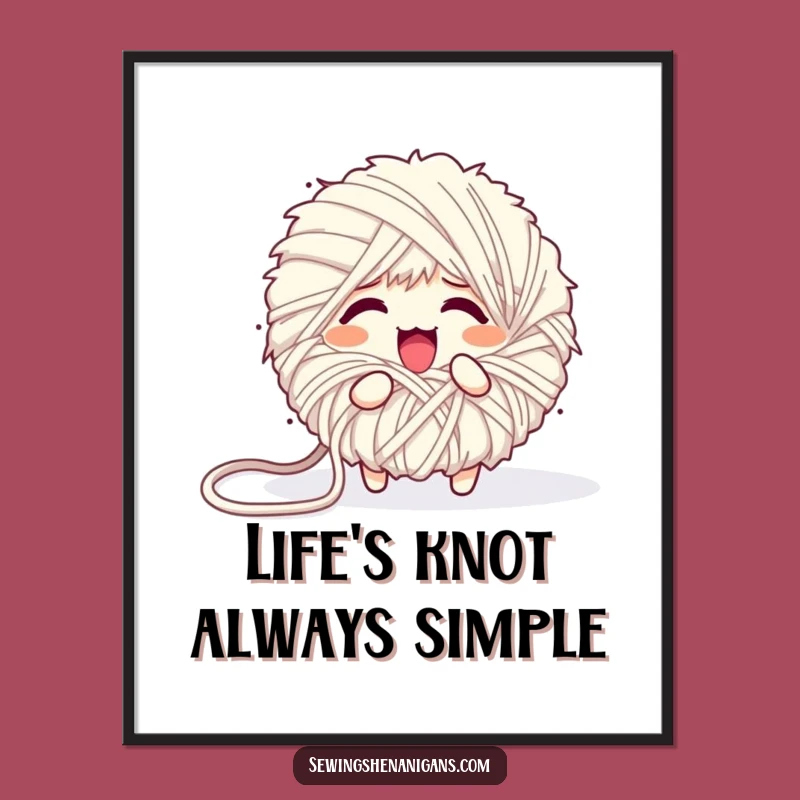 Funny Free Printable Wall Art: Unraveling Yarn Ball - Quirky Downloadable Decor
