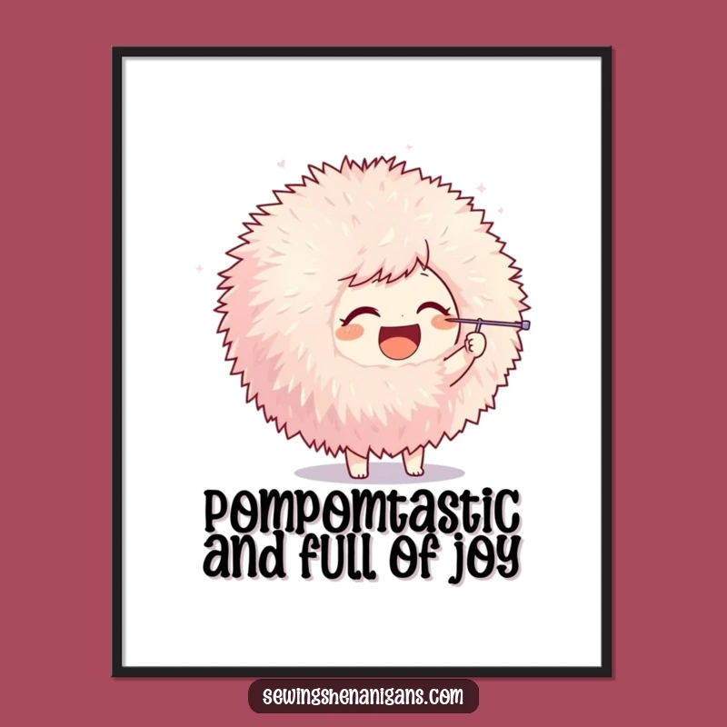 Funny Free Printable Wall Art: Pom-Pom Poking Character, Playful Home Decor Download