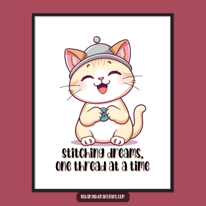 Free Printable Wall Art: Crafty Cat Sewing, Whimsical Downloadable Decor
