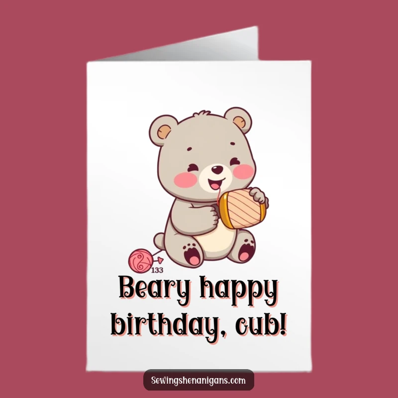 Free Printable Bear Cub Hammering Birthday Card - Funny DIY Gift