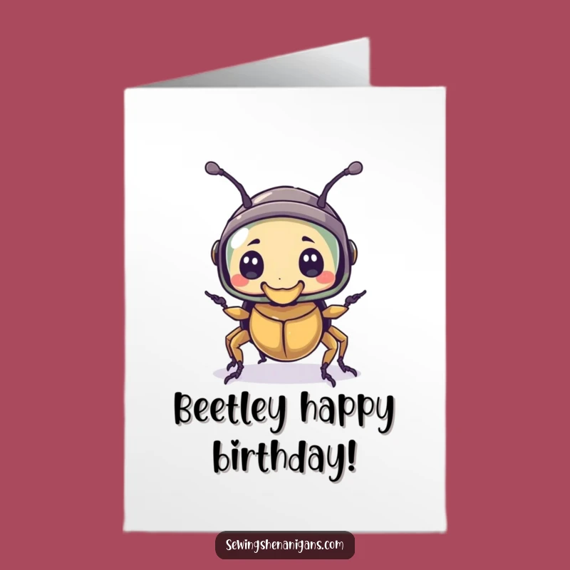 Free Printable Birthday Card: Beetle & Thimble Helmet - Funny Downloadable Gift