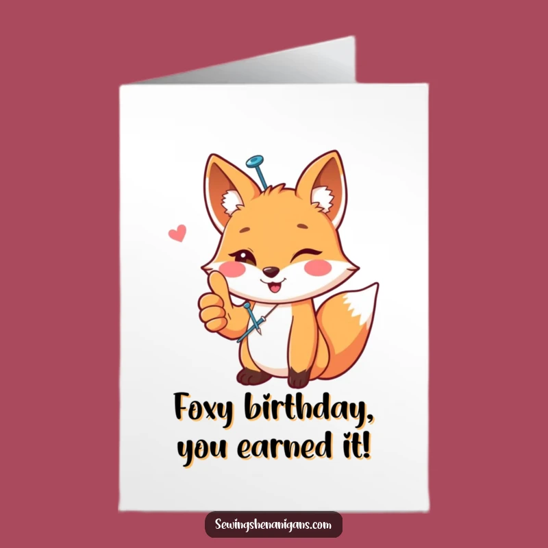 Free Printable Sewing Fox Birthday Card - Funny DIY Gift