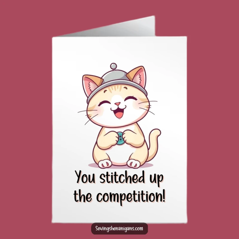 Free Printable Congrats Card: Cat Sewing Success, Crafty Downloadable Gift