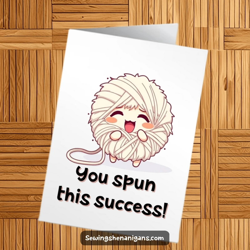Funny Free Printable Congrats Card: A fluffy yarn ball comically unraveling, symbolizing a hilariously messy but successful celebration of achievement.