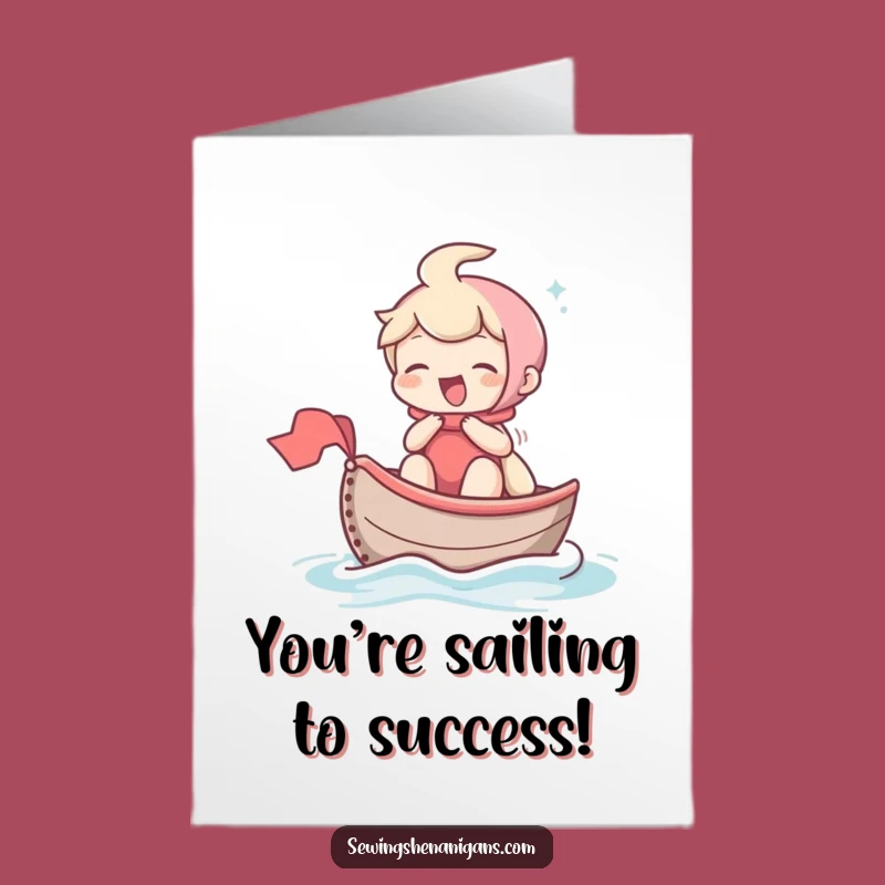 Free Printable Congrats Card: Thimble Boat Character, Funny Downloadable Gift for Small Victories