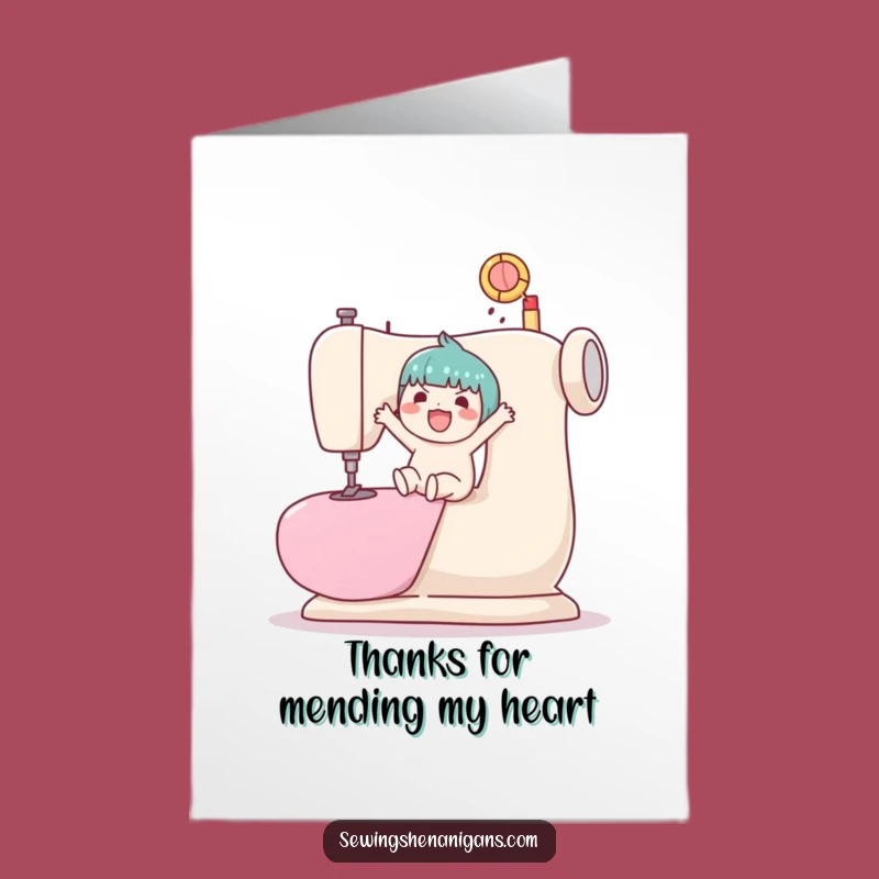Free Printable Kawaii Sewing Machine Ball Bouncer Thank You Card - Funny Downloadable